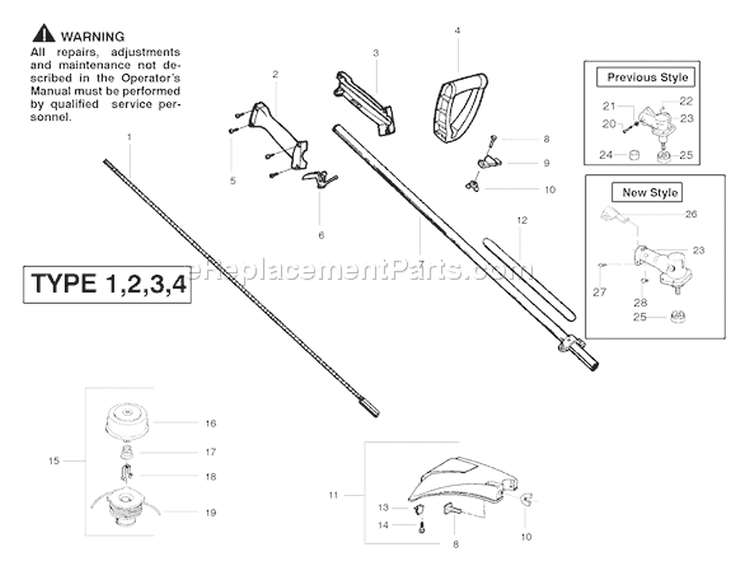 Page D Diagram and Parts List for PL500 Type 1 Weed Eater Trimmer